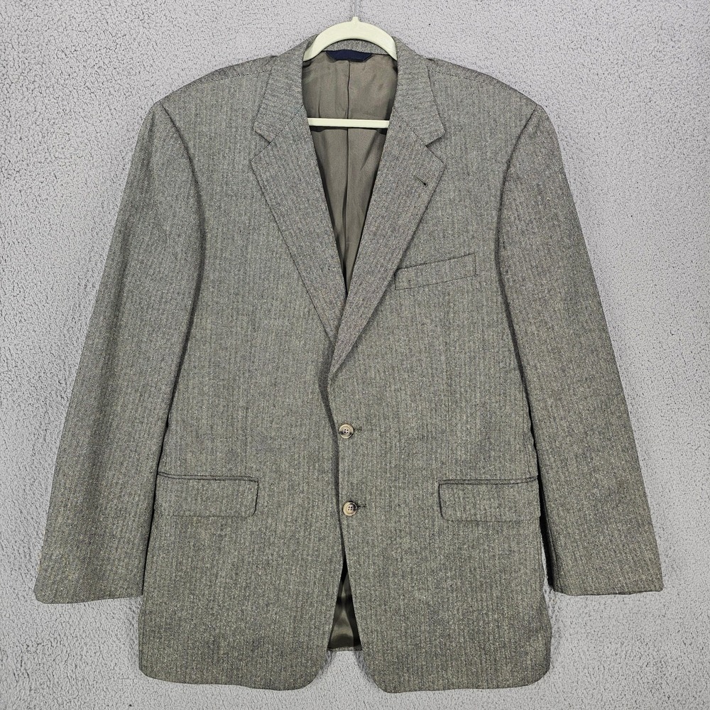 Burberry London Sport Coat Mens 44 Gray Herringbone Silk Wool Kensington Blazer